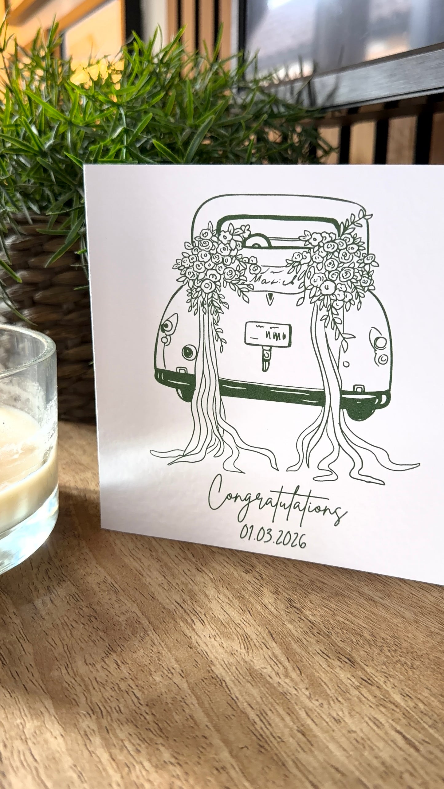 Congratulations Wedding Car Personalised Greetings Card