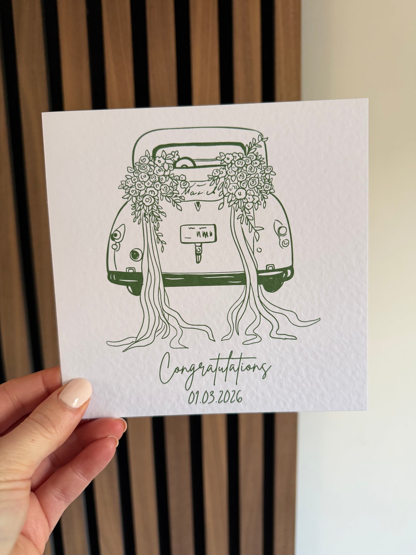 Congratulations Wedding Car Personalised Greetings Card