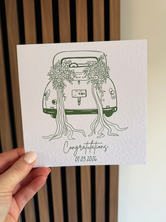 Congratulations Wedding Car Personalised Greetings Card